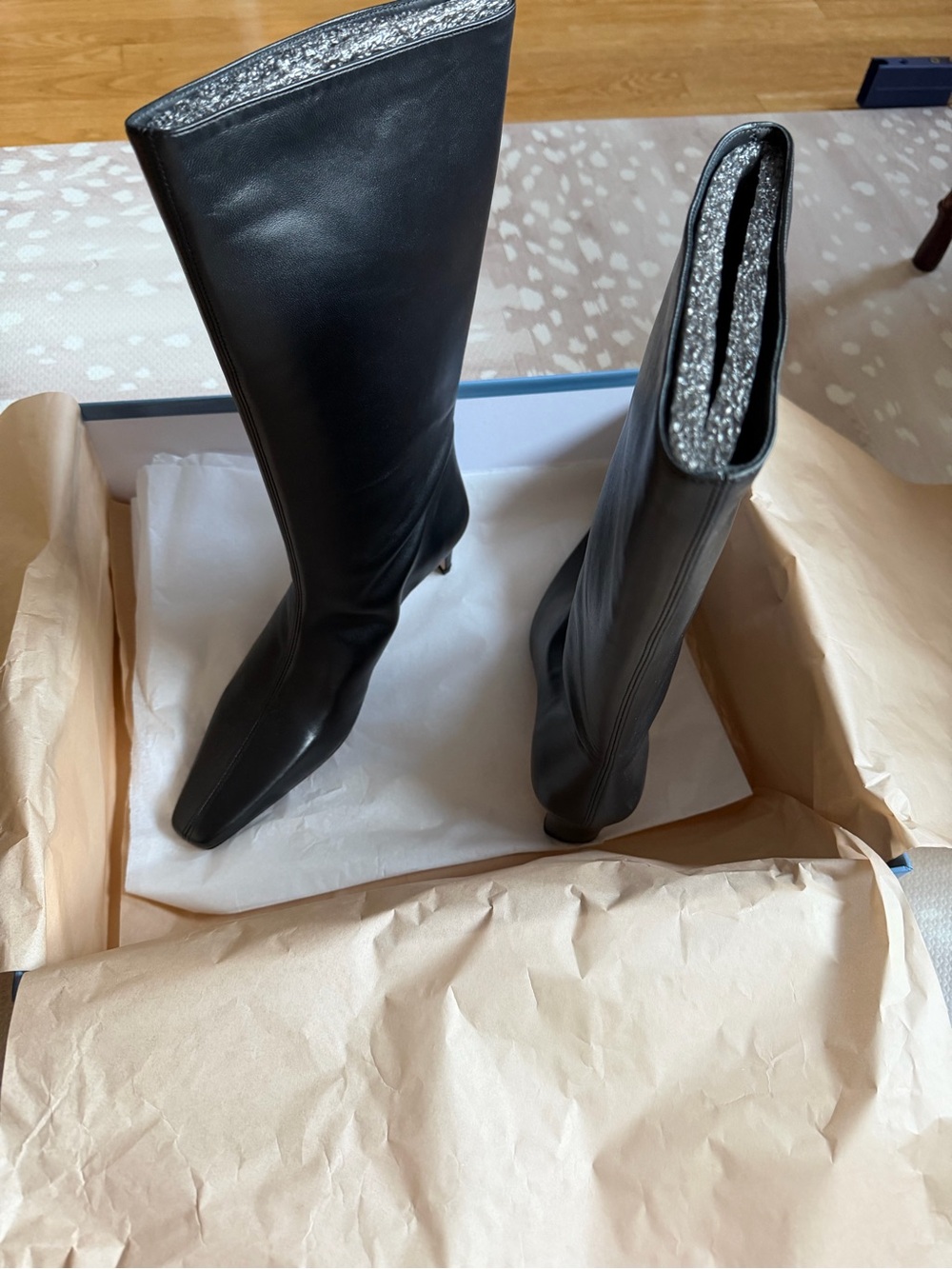 STAUD Black Leather Wally 55mm Mid Calf Heel Boot - Picture 3 of 9